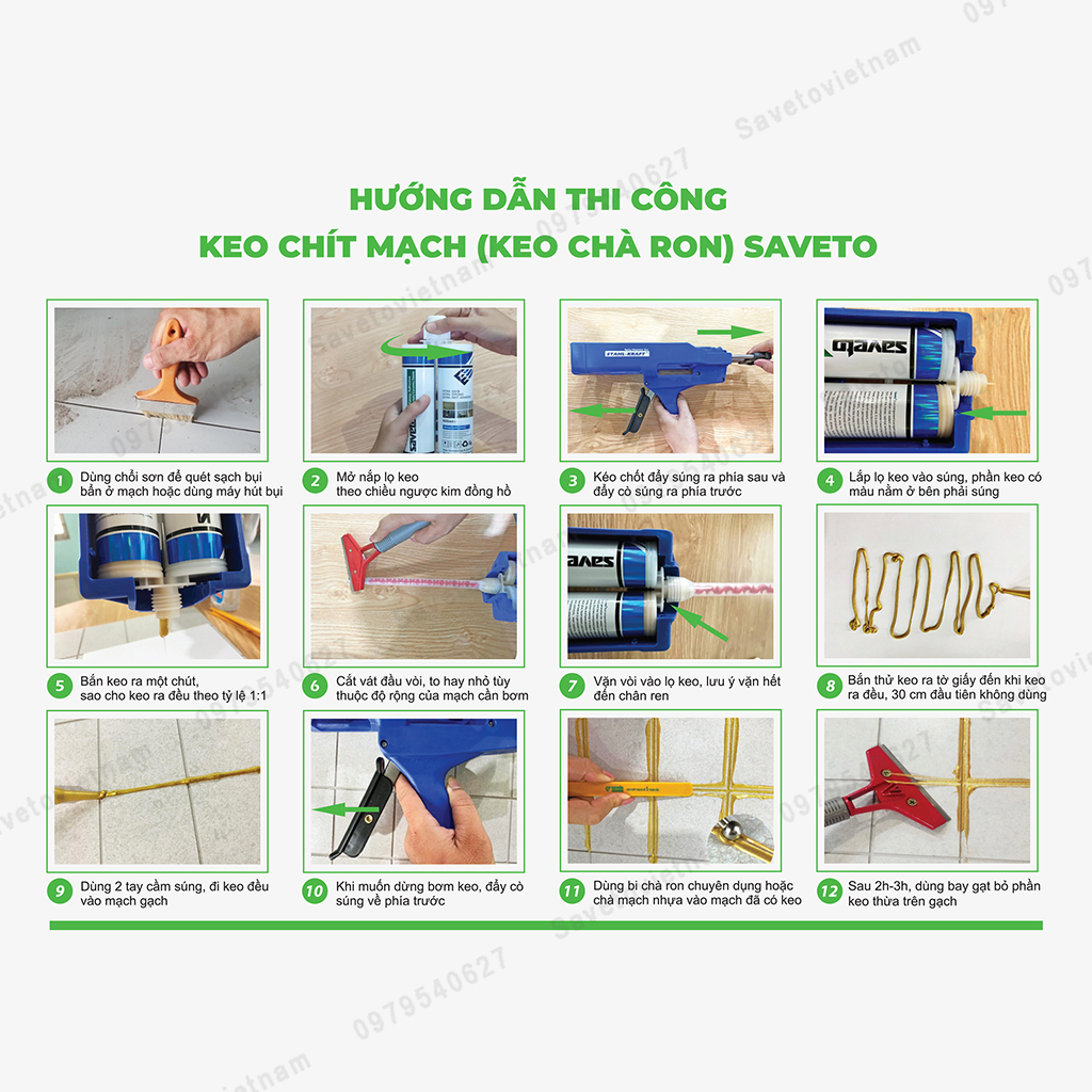 Hướng dẫn sử dụng keo chít mạch Saveto